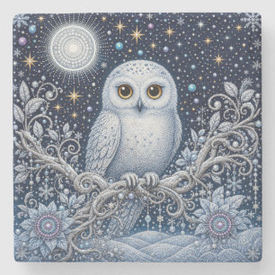 Dessous-de-verre En Pierre Nuit de cristal avec chouette magique enneigée