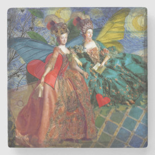 Dessous-de-verre En Pierre Nuit étoilée Demoiselles Rococo Ailes de Papillon