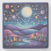 Dessous-de-verre En Pierre Nuit lunaire Big Moon Paysage (Devant)