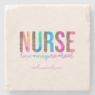 Dessous-de-verre En Pierre "Nurse - Love, Inspire, Heal" en couleur arc-en-ci