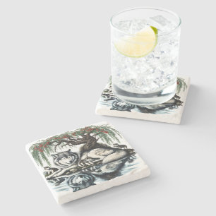 Dessous-de-verre En Pierre Oasis de la famille des loups sereins dans la natu