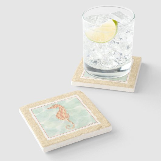 Dessous-de-verre En Pierre Ocean Orange Seahorse (Côté)