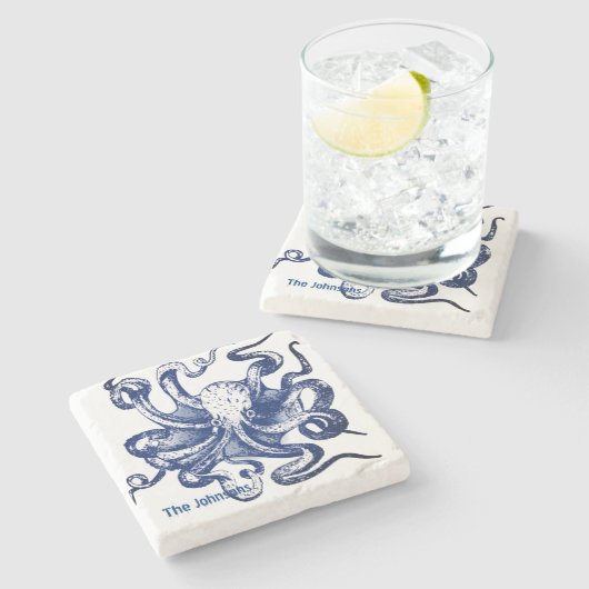 Dessous-de-verre En Pierre Octopus bleu (Côté)