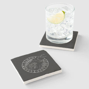 Dessous-de-verre En Pierre Odin Corbeaux Huginn Muninn Cercle Runique Viking