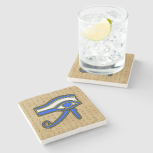Dessous-de-verre En Pierre Oeil de Horus Bleu Sur Hiéroglyphes