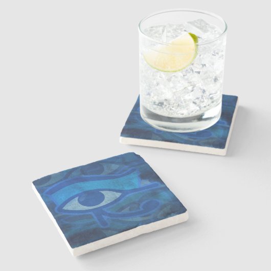 Dessous-de-verre En Pierre Œil d'Horus bleu (Côté)