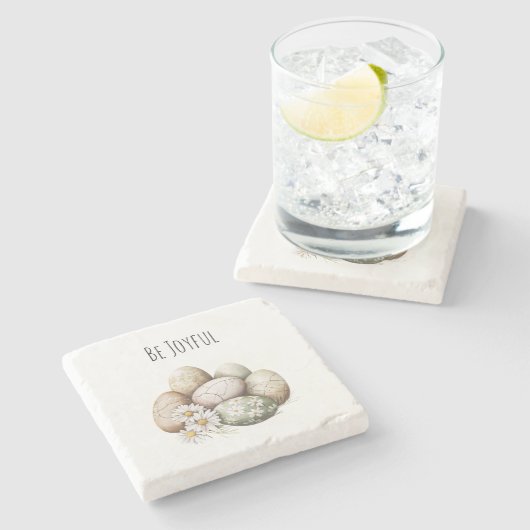 Dessous-de-verre En Pierre Œufs de Pâques Fleurs de Marguerite (Côté)