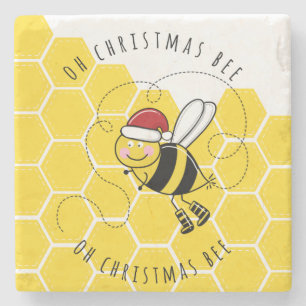 Dessous-de-verre En Pierre oh noël abeille arbre mignon drôle carte de jeu