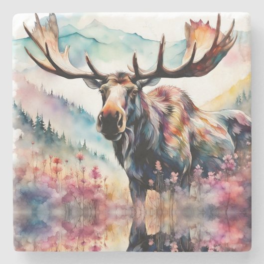 Dessous-de-verre En Pierre Oie dans l'aquarelle Fleur sauvage (Devant)