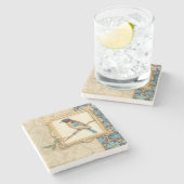 Dessous-de-verre En Pierre Oiseau Brown et bleu sur une branche (Côté)