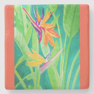 Dessous-de-verre En Pierre Oiseau d'aquarelle des fleurs de paradis