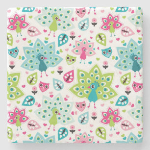 Dessous-de-verre En Pierre oiseau et hibou de paon