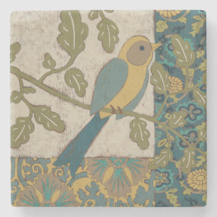 Dessous-de-verre En Pierre Oiseau jaune et bleu Turquoise perché sur une bran
