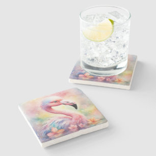Dessous-de-verre En Pierre Oiseaux arc-en-ciel Flamant rose 1