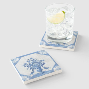 Dessous-de-verre En Pierre Oiseaux bleus de Delft floraux Toile de pays franç