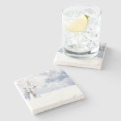 Dessous-de-verre En Pierre Oiseaux cardinaux rouges Arbres enneigés de Noël (Côté)