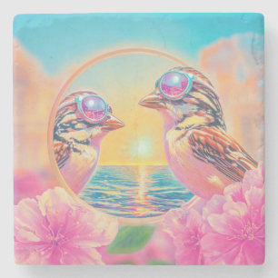 Dessous-de-verre En Pierre Oiseaux cool avec lunettes de soleil au coucher du