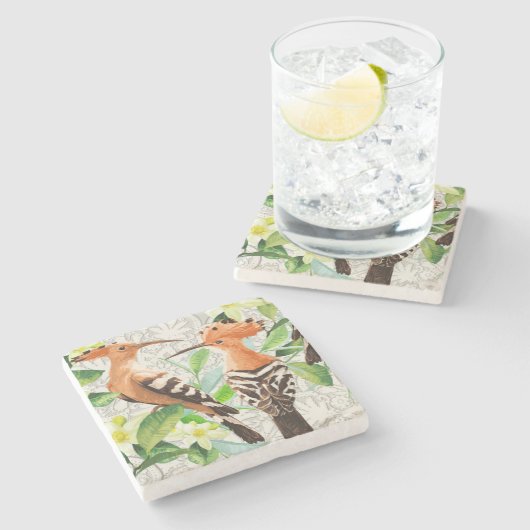 Dessous-de-verre En Pierre Oiseaux exotiques sur la dentelle (Côté)