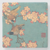 Dessous-de-verre En Pierre Oiseaux Fleurs Hokusai Art Japonais (Devant)