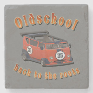 Dessous-de-verre En Pierre Old school, vintage car in Red and Grey Hochgesch