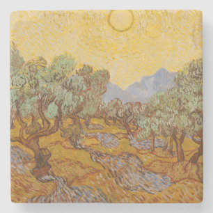 Dessous-de-verre En Pierre Oliviers de Van Gogh Soleil Jaune Ciel