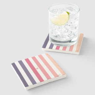 Dessous-de-verre En Pierre Ombre Beach Sunset Stripe & Monogramme personnalis