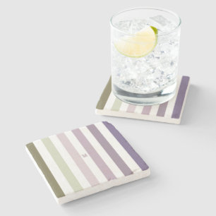 Dessous-de-verre En Pierre Ombre Lavande Champ Rayé & Monogramme Personnalisé