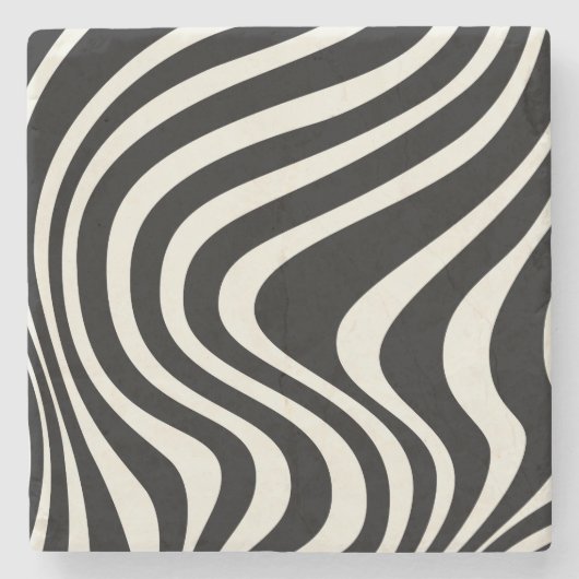 Dessous-de-verre En Pierre Ondes de style rétro noir et blanc (Devant)