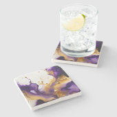 Dessous-de-verre En Pierre Or Abstrait et Améthyste (Côté)