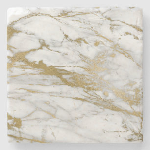 DESSOUS-DE-VERRE EN PIERRE OR BLANC EN MARBRE ABSTRAIT 