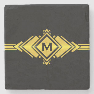 Dessous-de-verre En Pierre Or et monogramme noir de ceinture d'art déco