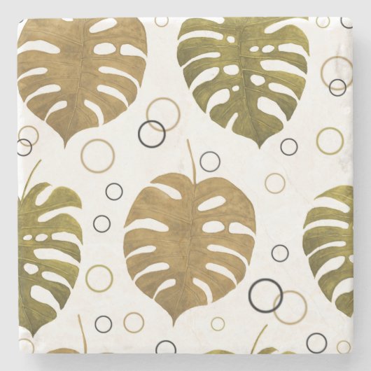 Dessous-de-verre En Pierre Or tropical : aquarelle de feuille de monstère (Devant)