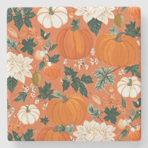 Dessous-de-verre En Pierre Orange Boho Citrouille Automne motif floral