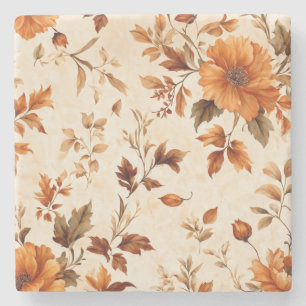 Dessous-de-verre En Pierre Orange profonde Vintage Floral Motif d'automne
