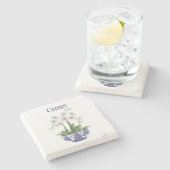 Dessous-de-verre En Pierre Orchidée blanche dans le bol de Chinoiserie (Côté)