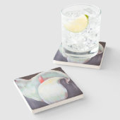 Dessous-de-verre En Pierre Orchidée blanche d'ivoire avec teintes citron Lila (Côté)