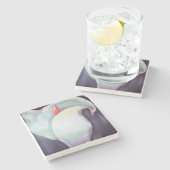 Dessous-de-verre En Pierre Orchidée blanche d'ivoire avec teintes citron Lila (Côté)