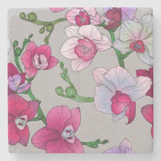 Dessous-de-verre En Pierre Orchidées roses en fleur (Devant)