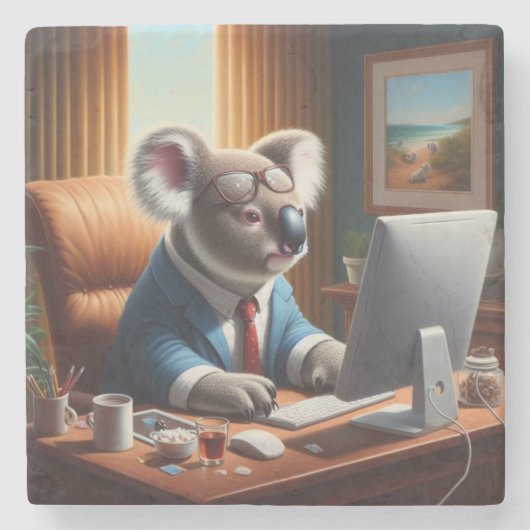 Dessous-de-verre En Pierre Ordinateur Koala (Devant)