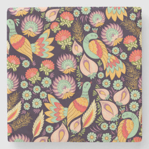 Dessous-de-verre En Pierre Ornement vintage Folk Floral Birds