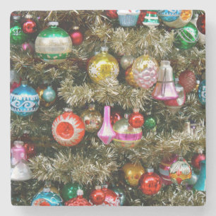 Dessous-de-verre En Pierre Ornements colorés d'arbre de Noël vintage