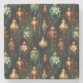 Dessous-de-verre En Pierre Ornements de Noël Rouge Vert Or (Devant)