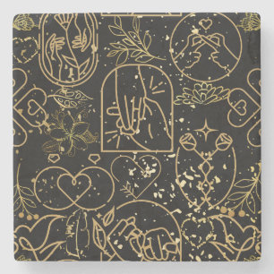 Dessous-de-verre En Pierre Ornements mariages motif en Gold Black BG