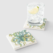 Dessous-de-verre En Pierre Otopus bleu aquarelle (Côté)