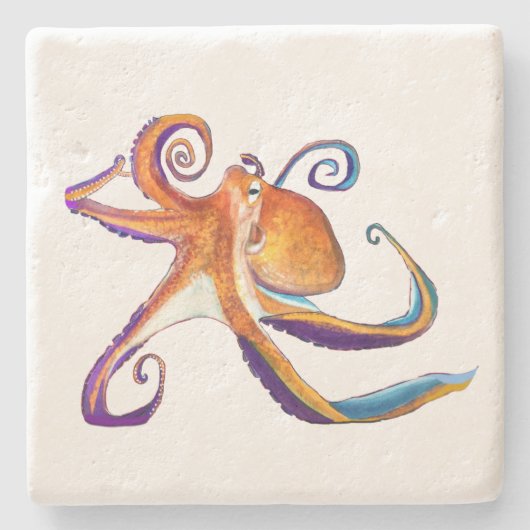 Dessous-de-verre En Pierre Otopus vie marine aquarelle art (Devant)