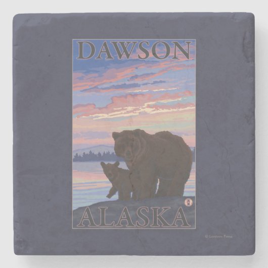 Dessous-de-verre En Pierre Ours et CUB - Dawson, Alaska (Devant)