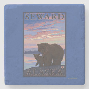 Dessous-de-verre En Pierre Ours et CUB - Seward, Alaska