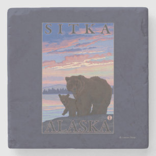 Dessous-de-verre En Pierre Ours et CUB - Sitka, Alaska