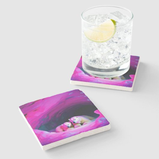 Dessous-de-verre En Pierre Ours polaire maman avec petit | (Côté)