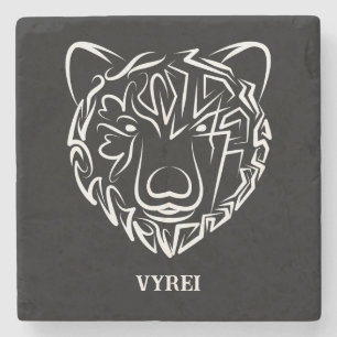 Dessous-de-verre En Pierre Ours tribal noir et blanc